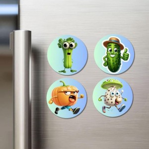 Celery, Cucumber, Pumpkin, Mushroom Fridge Magnets 4 Piece Set | 3 Inch Round Wall Fridge Decor (F23331) Celery, Cucumber, Pumpkin, Mushroom Fridge Magnets 4 Piece Set | 3 Inch Round Wall Fridge Decor (F23331)