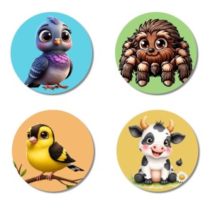 Pigeon, Spider, Goldfinch, and Cow. Fridge Magnets 4 Piece Set | 3 Inch Round Wall Fridge Decor (F22925) Pigeon, Spider, Goldfinch, and Cow. Fridge Magnets 4 Piece Set | 3 Inch Round Wall Fridge Decor (F22925)