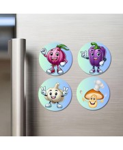 Fennel, Fig, Carrot, Durian Fridge Magnets 4 Piece Set | 3 Inch Round Wall Fridge Decor (F23296)