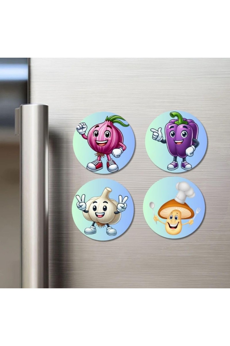 Fennel, Fig, Carrot, Durian Fridge Magnets 4 Piece Set | 3 Inch Round Wall Fridge Decor (F23296)