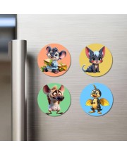 Koala, Chinchilla, Hyena, and Dragon. Fridge Magnets 4 Piece Set | 3 Inch Round Wall Fridge Decor (F23033)