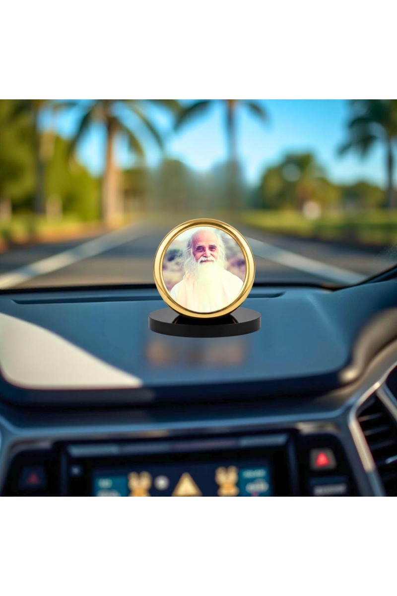Car Desk/Table Top Vethathiri Maharishi Metal Golden Photo Stand 2x2 Inches, Compact & Stylish Spiritual Display for Car, Home & Office (Pack of 1) (F18556)