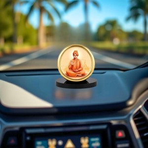 Car Desk/Table Top Swami Vivekananda Metal Golden Photo Stand 2x2 Inches, Compact & Stylish Spiritual Display for Car, Home & Office (Pack of 1) (F18595)