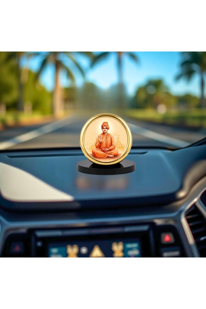 Car Desk/Table Top Swami Vivekananda Metal Golden Photo Stand 2x2 Inches, Compact & Stylish Spiritual Display for Car, Home & Office (Pack of 1) (F18595)