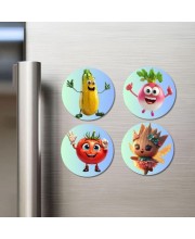 Bottle Gourd, Radish, Tomato, Pineapple Leaf Fairy Fridge Magnets 4 Piece Set | 3 Inch Round Wall Fridge Decor (F23317)