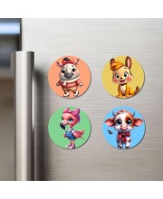 Wombat, Kangaroo, Flamingo, and Cow. Fridge Magnets 4 Piece Set | 3 Inch Round Wall Fridge Decor (F23035)