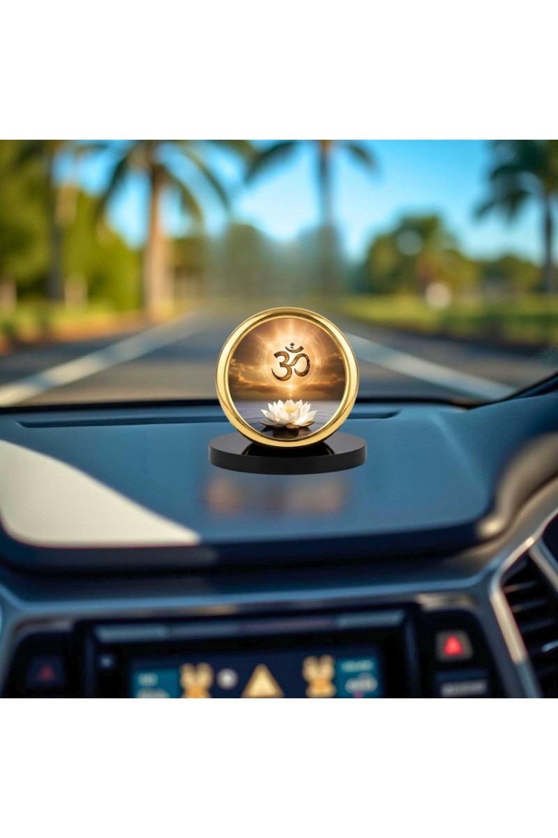 Car Desk/Table Top Om Symbol Metal Golden Photo Stand 2x2 Inches, Compact & Stylish Spiritual Display for Car, Home & Office (Pack of 1) (F18677)