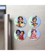 Radha & Krishna Fridge Magnets 4 Piece Set | 3 Inch Round Wall Fridge Decor (F23215)
