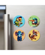 Mouse, Cow, Chimpanzee, and Spider. Fridge Magnets 4 Piece Set | 3 Inch Round Wall Fridge Decor (F22936)