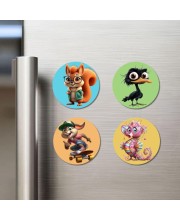 Squirrel, Ostrich, Rabbit, and Seahorse. Fridge Magnets 4 Piece Set | 3 Inch Round Wall Fridge Decor (F22932)