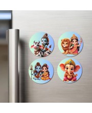 Krishna, Rama, and Ganesha. Fridge Magnets 4 Piece Set | 3 Inch Round Wall Fridge Decor (F22798)