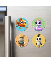 Fish, Snake, Rabbit, and Sparrow. Fridge Magnets 4 Piece Set | 3 Inch Round Wall Fridge Decor (F22911)