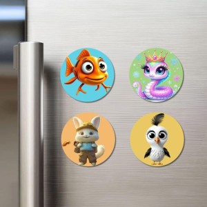Fish, Snake, Rabbit, and Sparrow. Fridge Magnets 4 Piece Set | 3 Inch Round Wall Fridge Decor (F22911) Fish, Snake, Rabbit, and Sparrow. Fridge Magnets 4 Piece Set | 3 Inch Round Wall Fridge Decor (F22911)