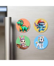 Dragon, Alien, Rabbit, and Dog. Fridge Magnets 4 Piece Set | 3 Inch Round Wall Fridge Decor (F22967)