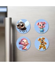 Fly, Pig, Mouse, and Dog. Fridge Magnets 4 Piece Set | 3 Inch Round Wall Fridge Decor (F23066)