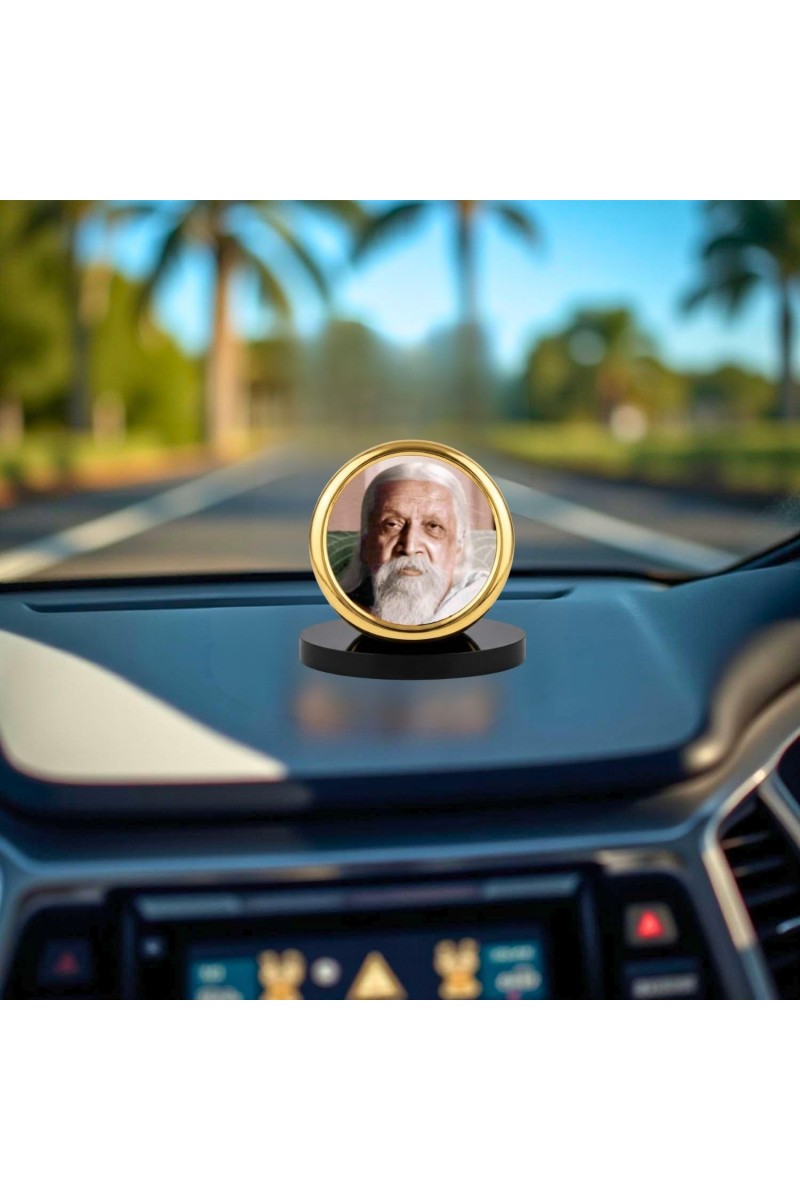 Car Desk/Table Top Sri Aurobindo Metal Golden Photo Stand 2x2 Inches, Compact & Stylish Spiritual Display for Car, Home & Office (Pack of 1) (F18453)
