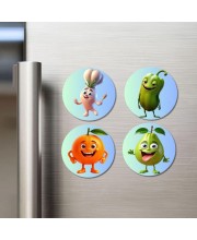 Garlic, Bitter Gourd, Orange, Guava Fridge Magnets 4 Piece Set | 3 Inch Round Wall Fridge Decor (F23300)