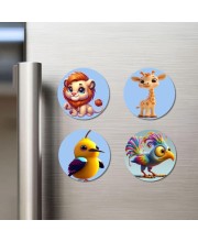 Blue Jay, Rabbit, Horse, Piglet Fridge Magnets 4 Piece Set | 3 Inch Round Wall Fridge Decor (F23158)