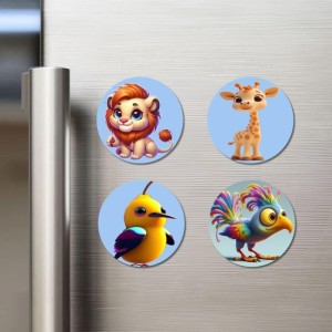 Blue Jay, Rabbit, Horse, Piglet Fridge Magnets 4 Piece Set | 3 Inch Round Wall Fridge Decor (F23158)