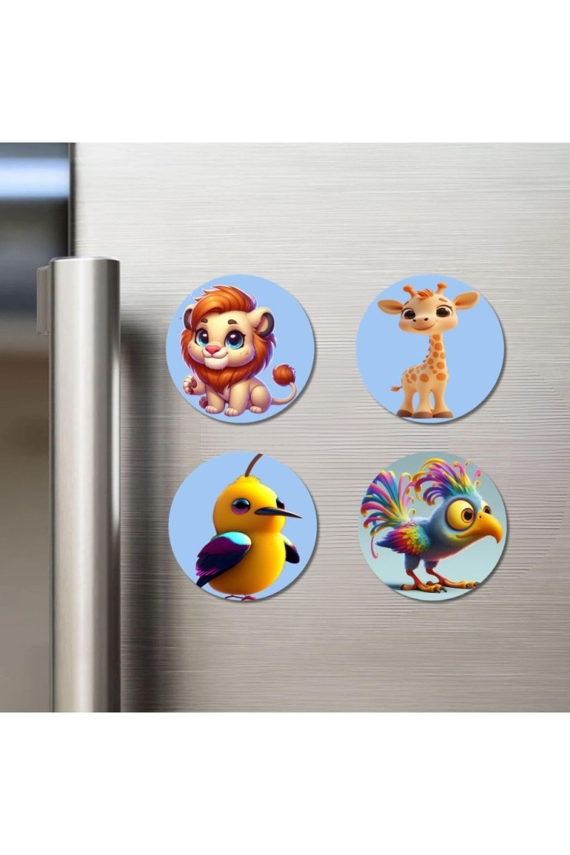 Blue Jay, Rabbit, Horse, Piglet Fridge Magnets 4 Piece Set | 3 Inch Round Wall Fridge Decor (F23158)