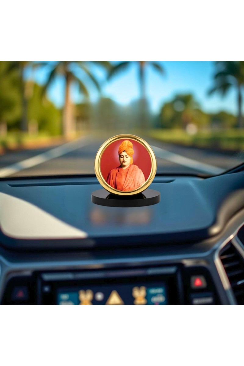 Car Desk/Table Top Swami Vivekananda Metal Golden Photo Stand 2x2 Inches, Compact & Stylish Spiritual Display for Car, Home & Office (Pack of 1) (F18440)