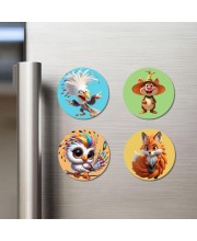 Eagle, Pig, Owl, and Fox Fridge Magnets 4 Piece Set | 3 Inch Round Wall Fridge Decor (F22899)