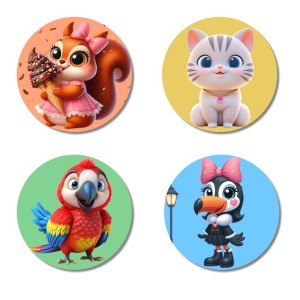 Squirrel, Cat, Parrot, and Toucan. Fridge Magnets 4 Piece Set | 3 Inch Round Wall Fridge Decor (F23027) Squirrel, Cat, Parrot, and Toucan. Fridge Magnets 4 Piece Set | 3 Inch Round Wall Fridge Decor (F23027)