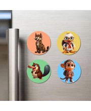 Duck, Bird, Hyena, and Squirrel. Fridge Magnets 4 Piece Set | 3 Inch Round Wall Fridge Decor (F23038)