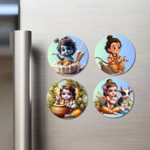 Krishna, Rama, and Hanuman. Fridge Magnets 4 Piece Set | 3 Inch Round Wall Fridge Decor (F22803) Krishna, Rama, and Hanuman. Fridge Magnets 4 Piece Set | 3 Inch Round Wall Fridge Decor (F22803)