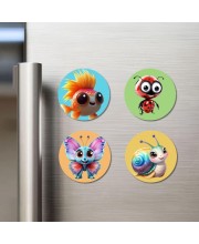 Goldfish, Ladybug, Butterfly, and Snail. Fridge Magnets 4 Piece Set | 3 Inch Round Wall Fridge Decor (F22949)