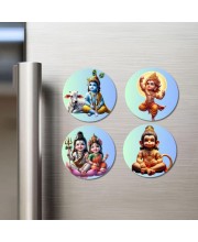 Krishna, Rama, Shiva, Parvati, and Hanuman. Fridge Magnets 4 Piece Set | 3 Inch Round Wall Fridge Decor (F22823)