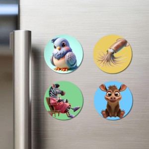 Pigeon, Squid, Zebra, and Donkey. Fridge Magnets 4 Piece Set | 3 Inch Round Wall Fridge Decor (F22980) Pigeon, Squid, Zebra, and Donkey. Fridge Magnets 4 Piece Set | 3 Inch Round Wall Fridge Decor (F22980)