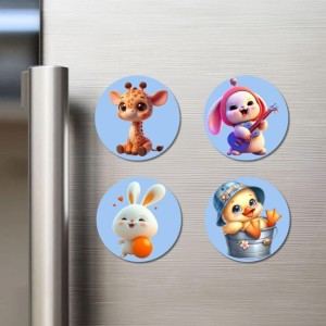 Giraffe, Bunny, Rabbit, and Chick. Fridge Magnets 4 Piece Set | 3 Inch Round Wall Fridge Decor (F23052) Giraffe, Bunny, Rabbit, and Chick. Fridge Magnets 4 Piece Set | 3 Inch Round Wall Fridge Decor (F23052)