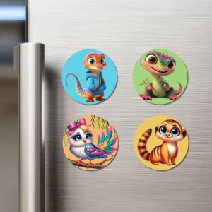 Lizard, Iguana, Bird, and Meerkat Fridge Magnets 4 Piece Set | 3 Inch Round Wall Fridge Decor (F22897) Lizard, Iguana, Bird, and Meerkat Fridge Magnets 4 Piece Set | 3 Inch Round Wall Fridge Decor (F22897)