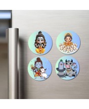 Shiva, Surya, and Nandi. Fridge Magnets 4 Piece Set | 3 Inch Round Wall Fridge Decor (F22843)