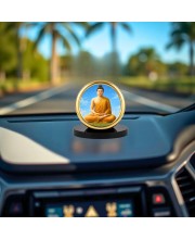 Car Desk/Table Top Buddha Metal Golden Photo Stand 2x2 Inches, Compact & Stylish Spiritual Display for Car, Home & Office (Pack of 1) (F18691)