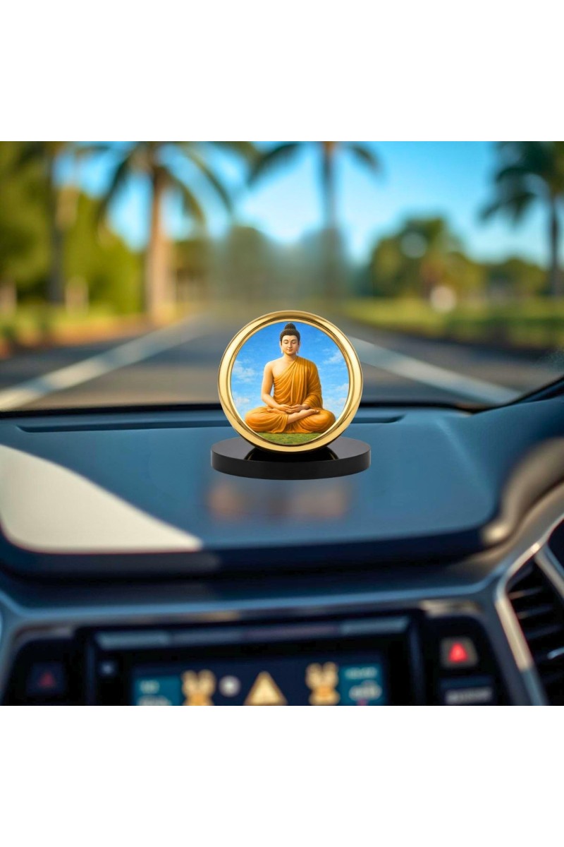 Car Desk/Table Top Buddha Metal Golden Photo Stand 2x2 Inches, Compact & Stylish Spiritual Display for Car, Home & Office (Pack of 1) (F18691)