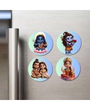 Kali-Mahadev-SankarParvti- Fridge Magnets 4 Piece Set | 3 Inch Round Wall Fridge Decor (F23192)