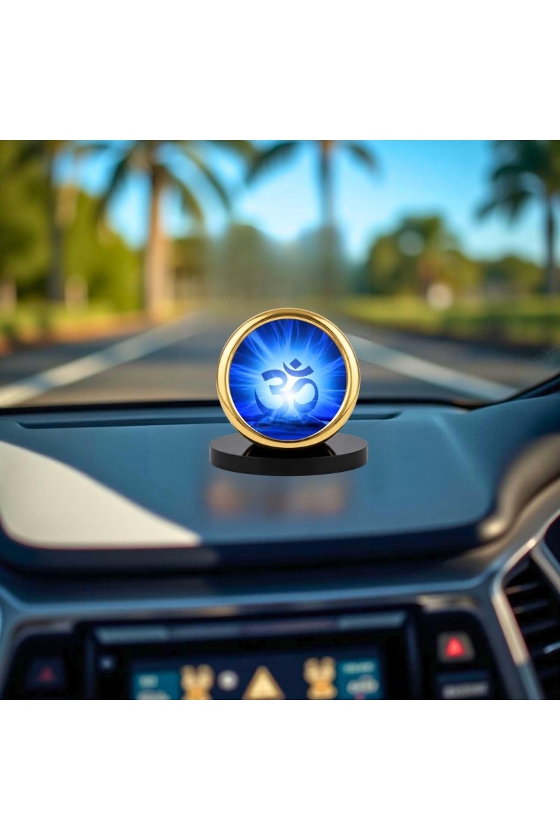 Car Desk/Table Top Om Symbol Metal Golden Photo Stand 2x2 Inches, Compact & Stylish Spiritual Display for Car, Home & Office (Pack of 1) (F18668)