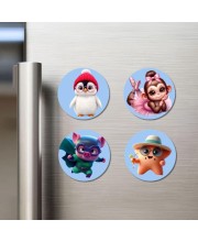 Penguin, Monkey, Pig, and Starfish. Fridge Magnets 4 Piece Set | 3 Inch Round Wall Fridge Decor (F23138)