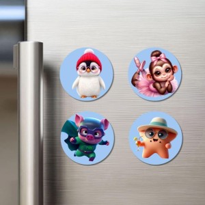 Penguin, Monkey, Pig, and Starfish. Fridge Magnets 4 Piece Set | 3 Inch Round Wall Fridge Decor (F23138) Penguin, Monkey, Pig, and Starfish. Fridge Magnets 4 Piece Set | 3 Inch Round Wall Fridge Decor (F23138)