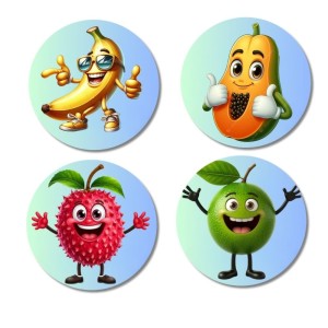 Banana, Papaya, Lychee, Green Apple Fridge Magnets 4 Piece Set | 3 Inch Round Wall Fridge Decor (F23270) Banana, Papaya, Lychee, Green Apple Fridge Magnets 4 Piece Set | 3 Inch Round Wall Fridge Decor (F23270)