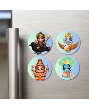Shani, Vishnu, Lakshmi, and Krishna. Fridge Magnets 4 Piece Set | 3 Inch Round Wall Fridge Decor (F22842)