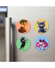 Snake, Cat, Crow, and Crab. Fridge Magnets 4 Piece Set | 3 Inch Round Wall Fridge Decor (F23004)