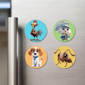 Rooster, Rabbit, Dog, and Ant. Fridge Magnets 4 Piece Set | 3 Inch Round Wall Fridge Decor (F22875) Rooster, Rabbit, Dog, and Ant. Fridge Magnets 4 Piece Set | 3 Inch Round Wall Fridge Decor (F22875)