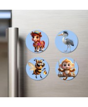 Bee, Pig, Panda, and Koala. Fridge Magnets 4 Piece Set | 3 Inch Round Wall Fridge Decor (F23091)