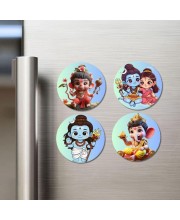 Hanuman, Rama, Sita, Shiva, and Ganesha. Fridge Magnets 4 Piece Set | 3 Inch Round Wall Fridge Decor (F22827)