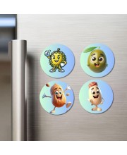 Durian, Olive, Almond, Peanut Fridge Magnets 4 Piece Set | 3 Inch Round Wall Fridge Decor (F23318)