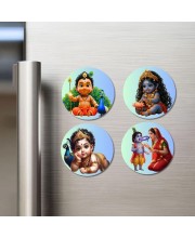 Krishna & Yashoda Fridge Magnets 4 Piece Set | 3 Inch Round Wall Fridge Decor (F23253)