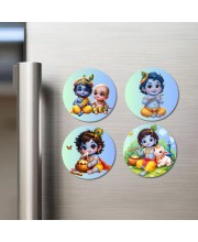 Krishna Fridge Magnets 4 Piece Set | 3 Inch Round Wall Fridge Decor (F22787)